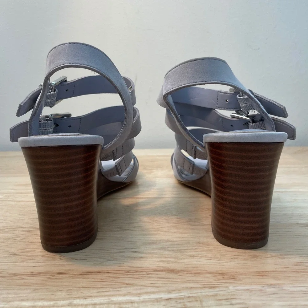 Lauren Ralph‎ Lauren Aleigh Strappy Suede Wedge Sandals Grey Lavender 6.5B